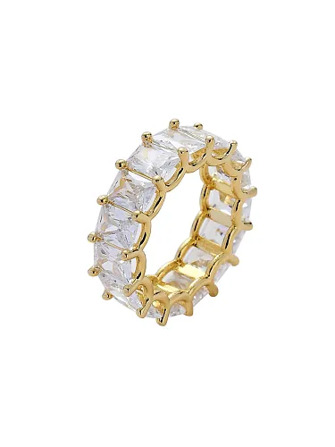 Brass Cubic Zirconia Geometric Hip Hop Band Ring