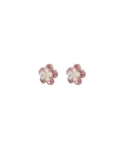 Aretes delicados con flor de circonita cúbica de latón