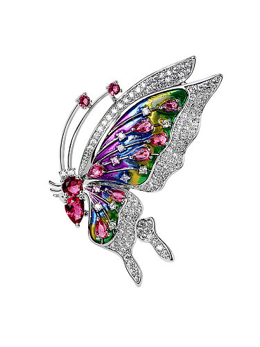 Brass Cubic Zirconia Butterfly Luxury Brooch