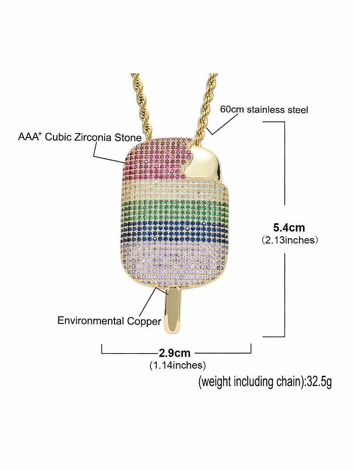 Brass Cubic Zirconia Multi Color Ice cream Hip Hop Necklace
