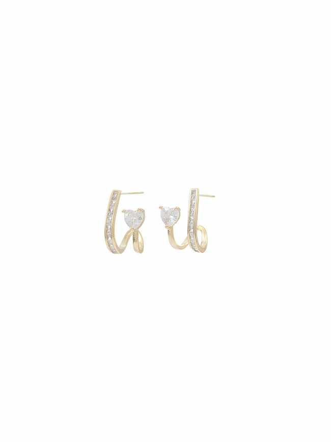 Brass Cubic Zirconia Heart Dainty Stud Earring