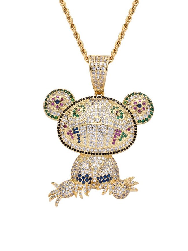 Collar de hip hop de rana de circonita cúbica de latón