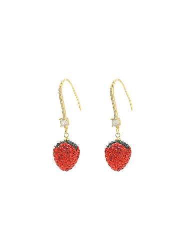 Brass Cubic Zirconia Red Friut Dainty Drop Earring