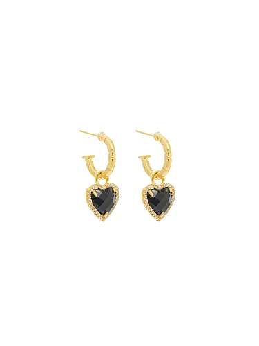 Boucles d'oreilles pendantes vintage en laiton et zircon cubique en forme de cœur noir