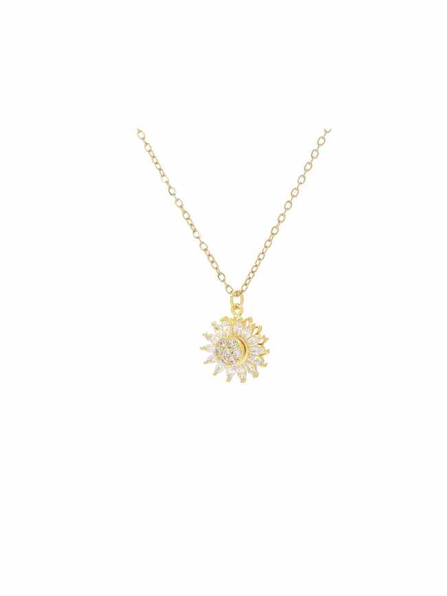 Brass Cubic Zirconia Flower Dainty Necklace