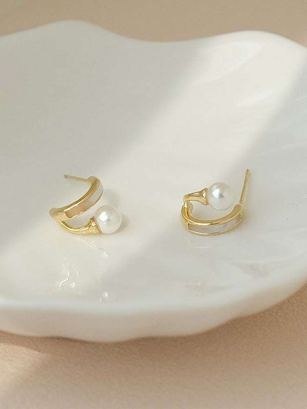 Brass Imitation Pearl Enamel Geometric Dainty Stud Earring