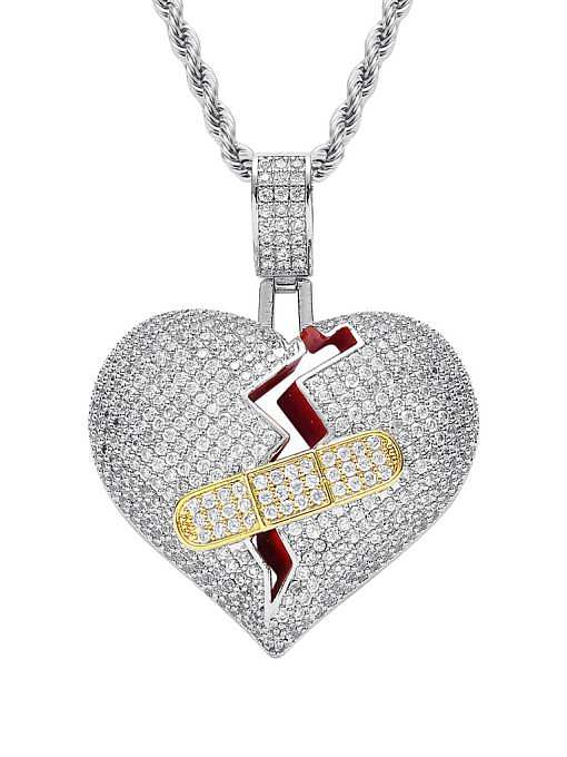 Brass Cubic Zirconia Heart Hip Hop Necklace