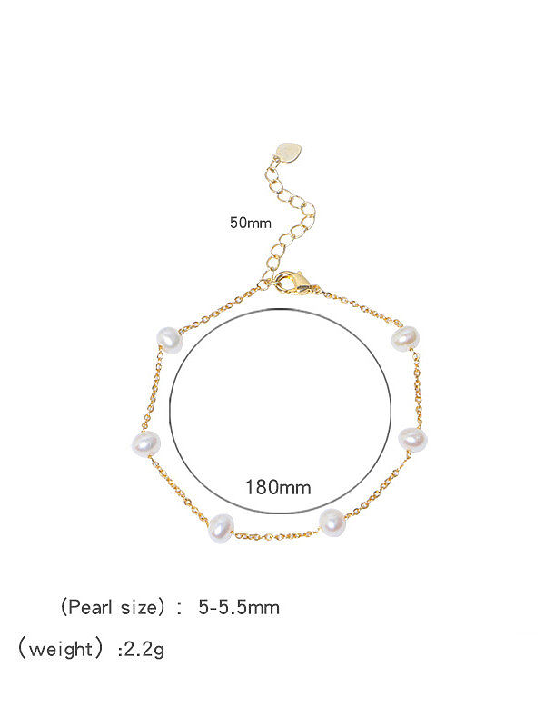 Brass Freshwater Pearl Round Minimalist Link Bracelet