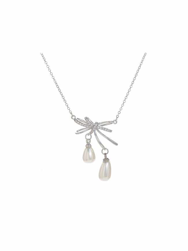 Brass Cubic Zirconia Bowknot Dainty Necklace