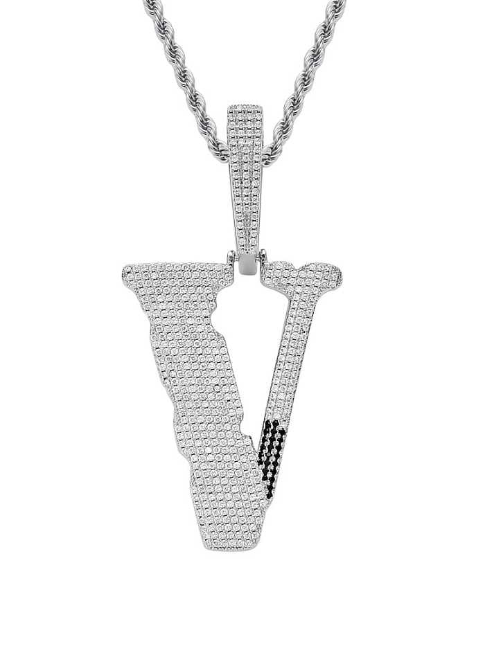 Brass Cubic Zirconia Letter Hip Hop Necklace