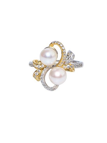 Brass Freshwater Pearl Flower Luxury Band Ring
