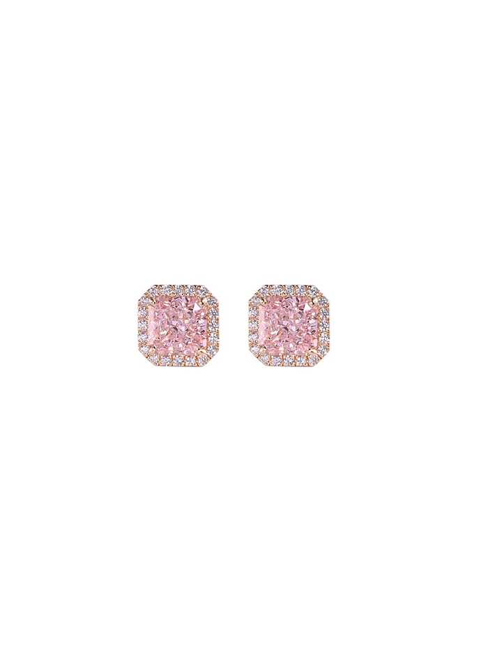 Brass Cubic Zirconia Pink Geometric Dainty Stud Earring