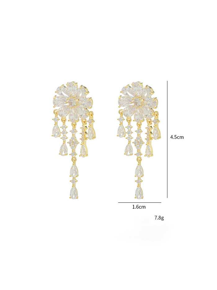 Brass Cubic Zirconia Tassel Luxury Stud Earring