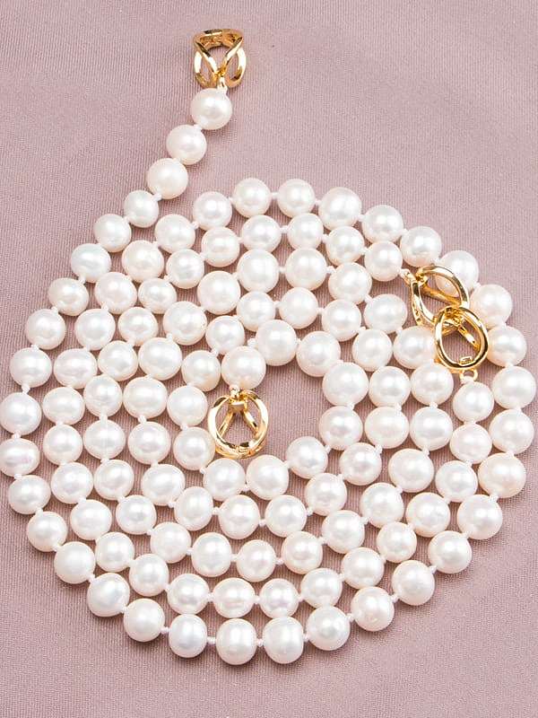 Brass Freshwater Pearl Round Minimalist Long Strand Necklace