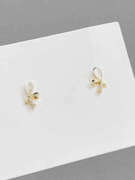 Brass Cubic Zirconia Bowknot Minimalist Stud Earring