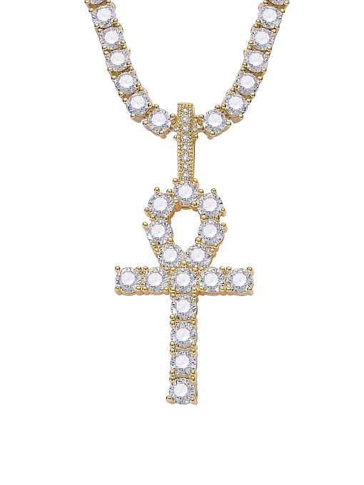 Brass Cubic Zirconia Cross Hip Hop Necklace