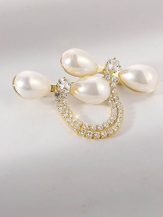 Brass Imitation Pearl Bowknot Dainty Brooch