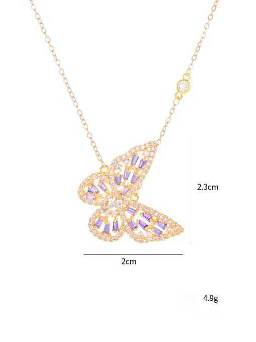Zierliche Halskette aus Messing mit kubischem Zirkonia und lila Schmetterling