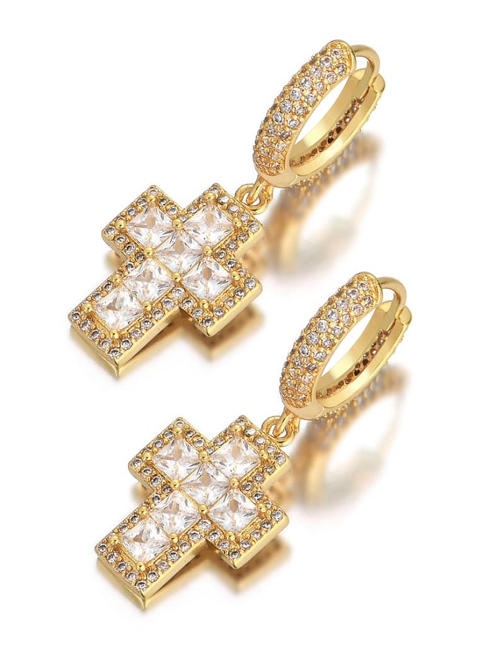 Hip-Hop-Tropfenohrring aus Messing mit Zirkonia-Kreuz