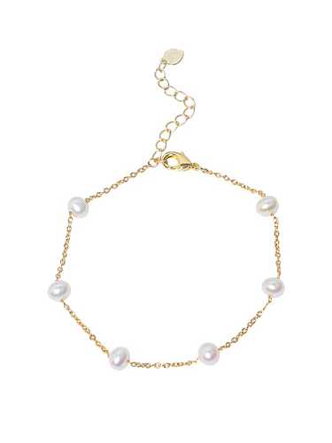 Brazalete de eslabones minimalistas redondos de perlas de agua dulce de latón