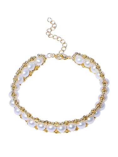 Brass Freshwater Pearl Geometric Vintage Woven Bracelet