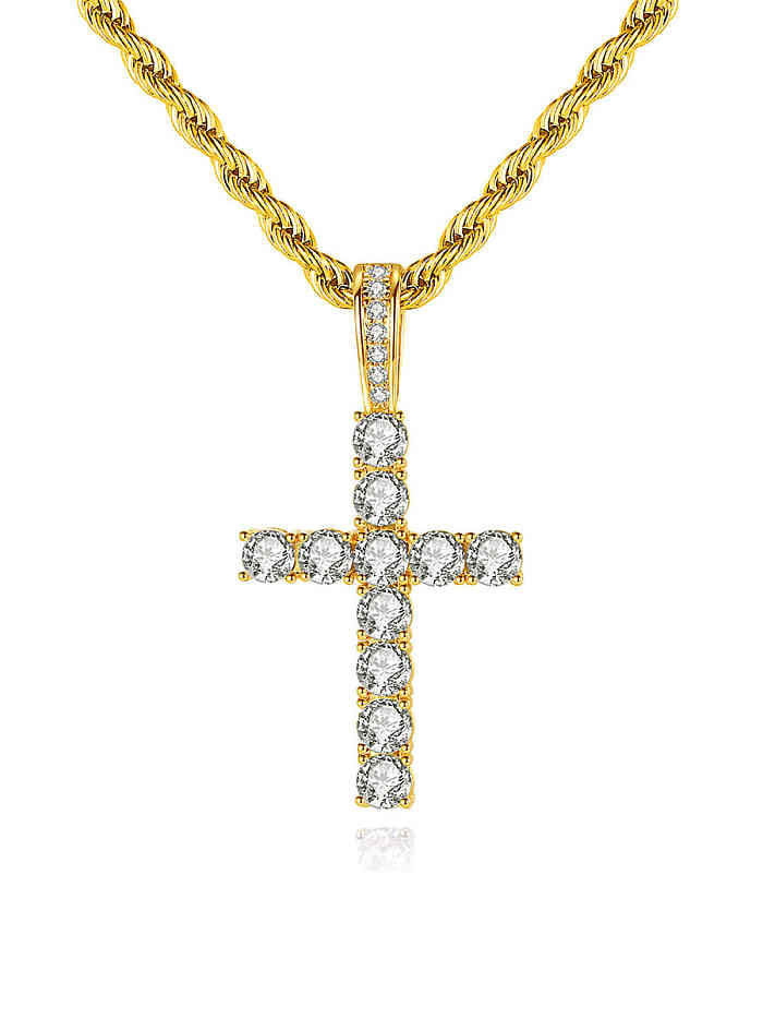 Messing Cubic Zirkonia Cross Hip Hop Religious Halskette