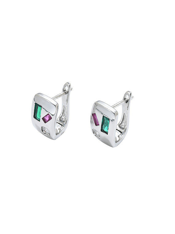 Brass Cubic Zirconia Geometric Minimalist Huggie Earring