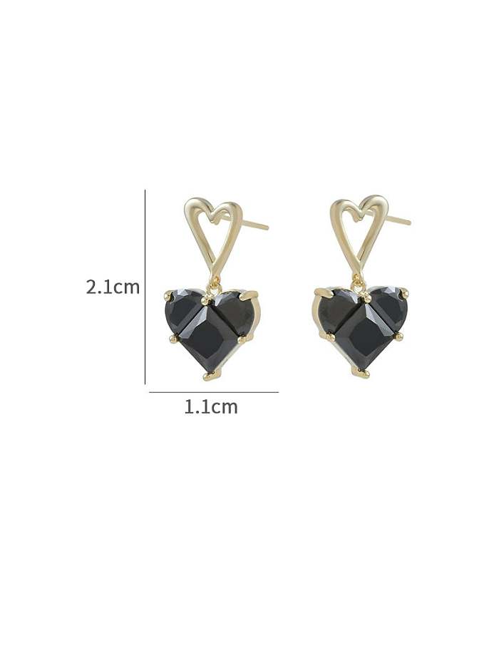 Brass Cubic Zirconia Black Heart Dainty Stud Earring