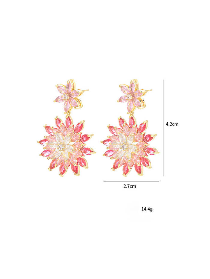 Brass Cubic Zirconia Flower Luxury Drop Earring