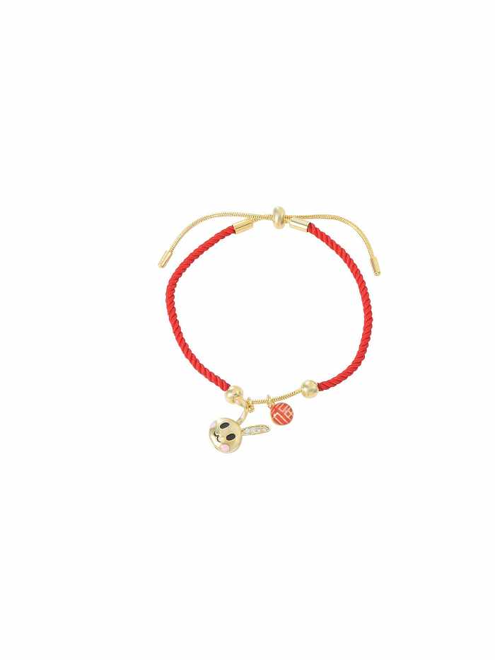 Brass Cubic Zirconia Enamel Rabbit Cute Handmade Weave Bracelet