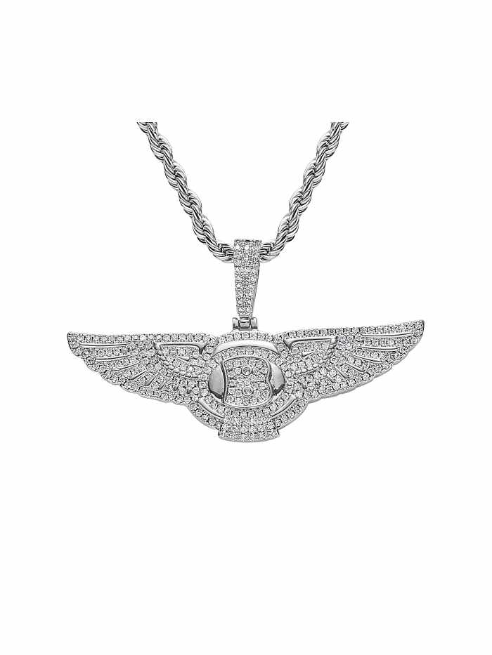 Brass Cubic Zirconia Wing Hip Hop Necklace