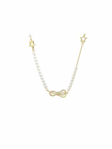 Brass Cubic Zirconia Bowknot Dainty Necklace