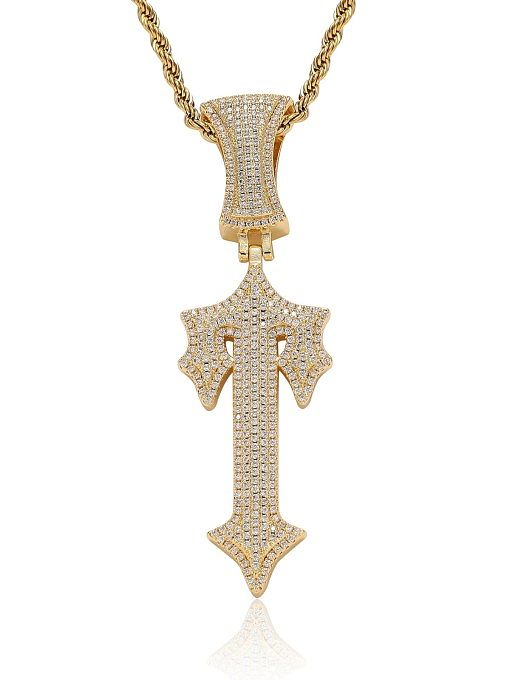 Brass Cubic Zirconia Cross Trend Cuban Necklace