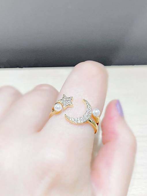 Brass Cubic Zirconia Moon Dainty Band Ring