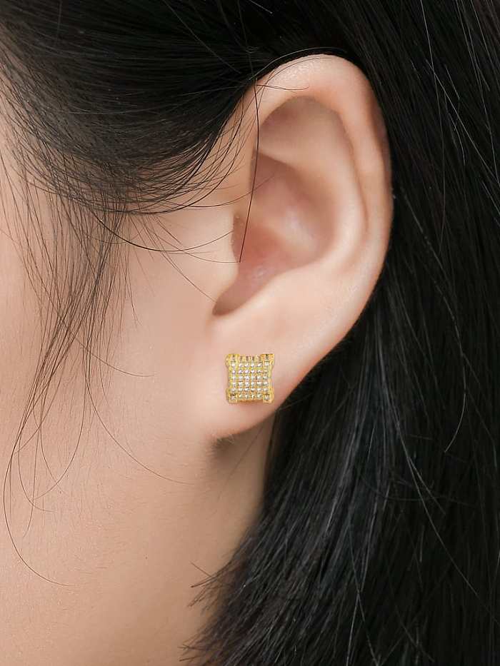 Brass Cubic Zirconia Square Dainty Stud Earring