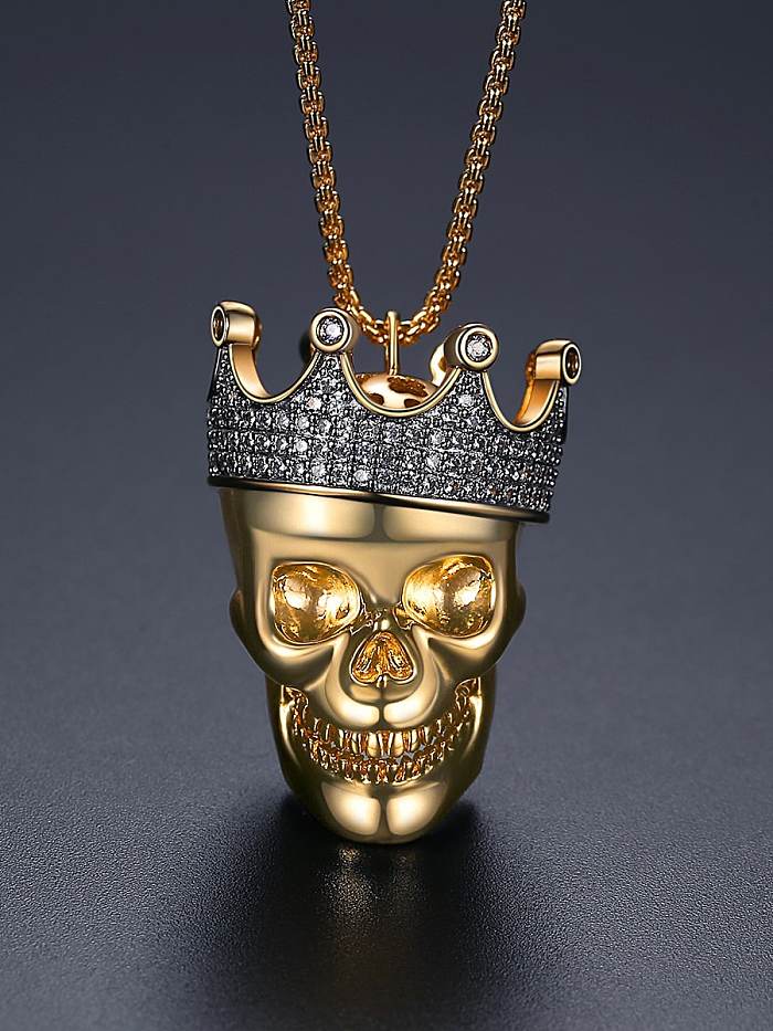 Brass Cubic Zirconia Skull Hip Hop Necklace