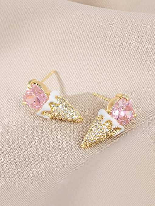 Brass Cubic Zirconia Pink Ice cream Dainty Stud Earring