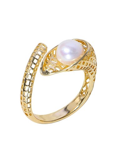 Brass Freshwater Pearl Irregular Vintage Band Ring