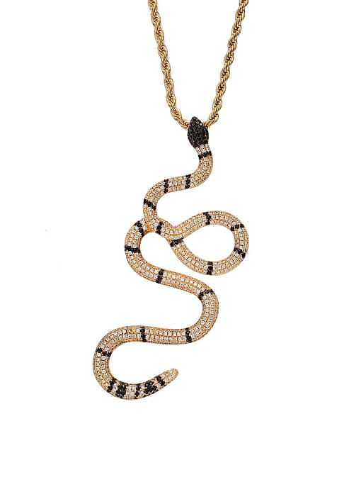 Brass Cubic Zirconia Snake Hip Hop Necklace
