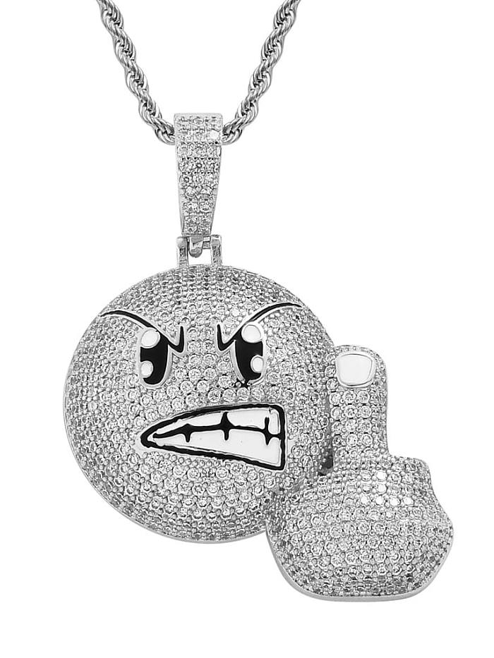 Brass Cubic Zirconia angry expression Hip Hop Necklace