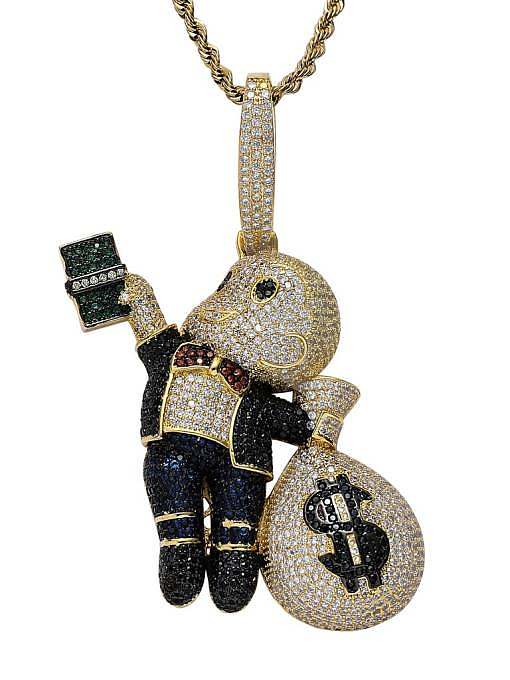 Brass Cubic Zirconia Monkey Hip Hop Necklace
