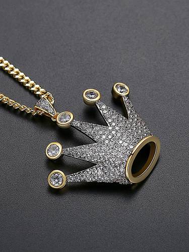 Brass Cubic Zirconia Crown Hip Hop Necklace