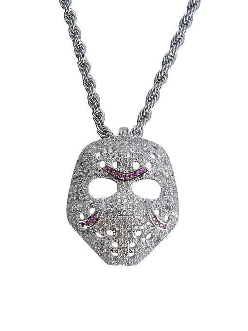 Brass Cubic Zirconia Mask Hip Hop Necklace