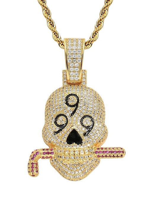 Collar de hip hop con calavera de circonita cúbica de latón