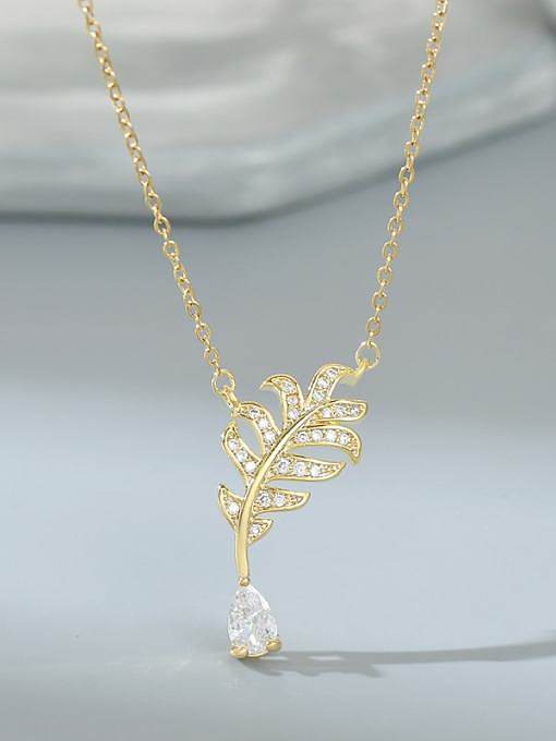 Brass Cubic Zirconia Feather Dainty Necklace
