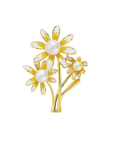 Brass Enamel Flower Minimalist Brooch