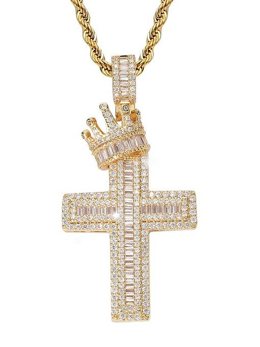 Brass Cubic Zirconia Cross Hip Hop Necklace