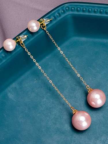 Aretes colgantes minimalistas con borla de perla de imitación de latón