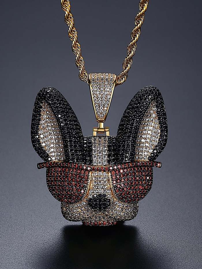 Copper Cubic Zirconia Dog Hip Hop Necklace