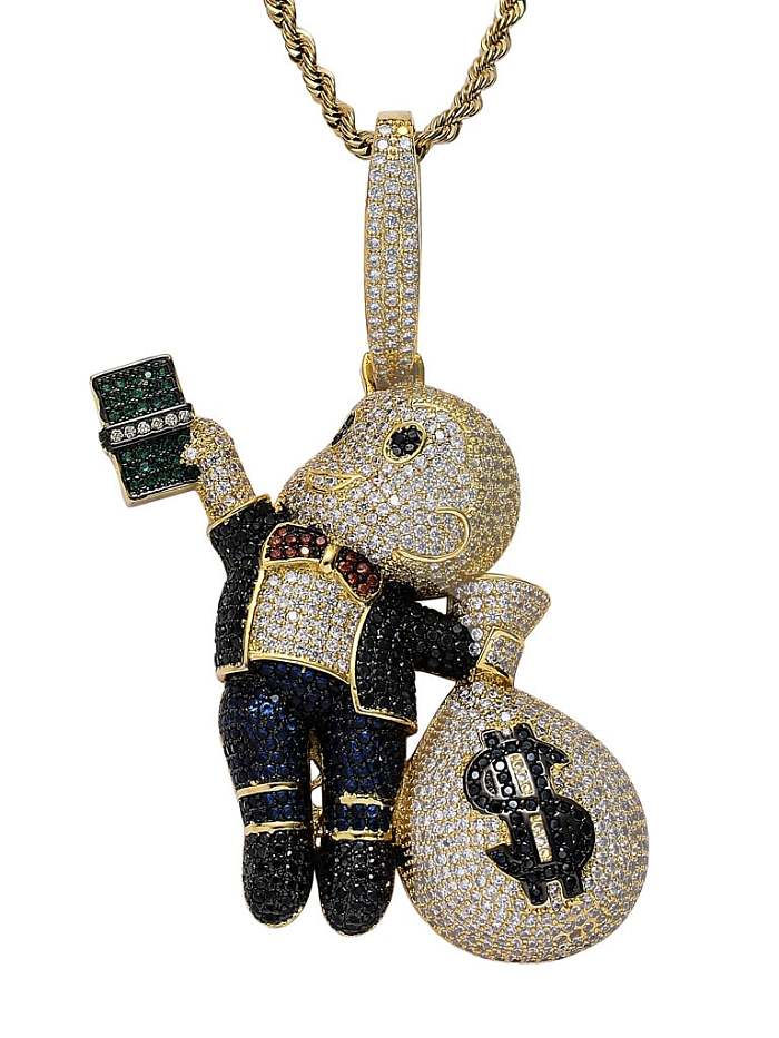 Brass Cubic Zirconia Monkey Hip Hop Necklace